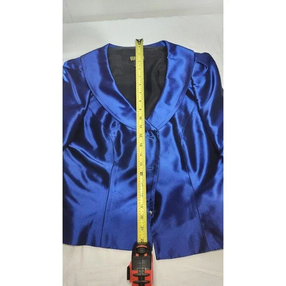 VNT Georgiou Studio Blue Shiny Blazer Size 12 + Unbranded Skirt Set Womens Suit - Picture 14 of 16